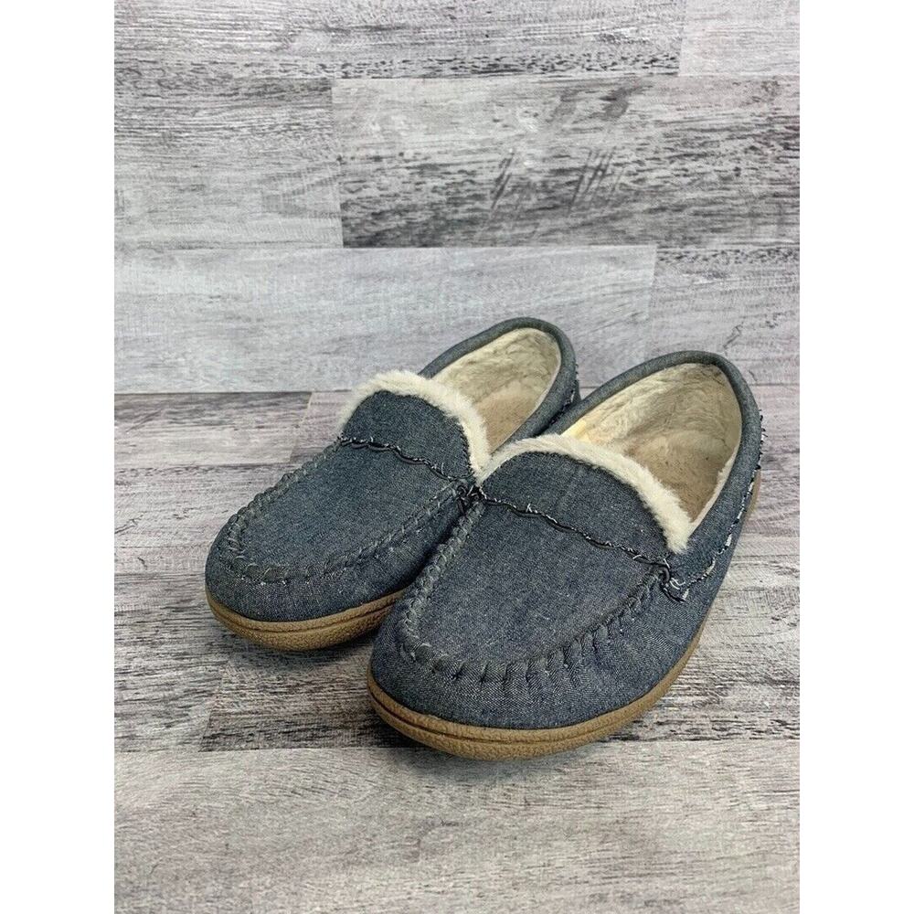 Womens Sonoma Moccasin Slippers Size 7-8M Denim Blue Faux Fur Lined Slip-On